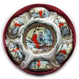 СЕРВИЗ КРУГЛЫЙ ФАРФОР  6 ЧАШЕК+ 6 БЛЮДЕЦ "САКУРА"