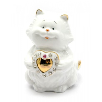 Кот с сердечком фарфор (10х7,5х6,5 см)