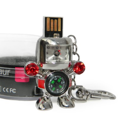 Флешка 8 Gb металл со стразами Робот с компасом